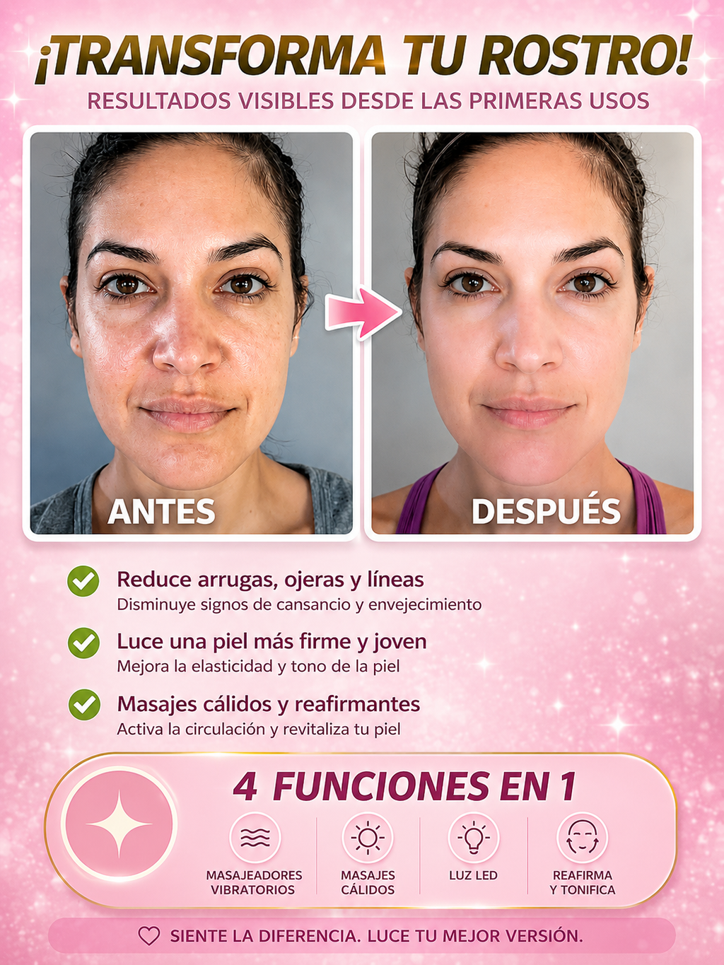 💖 Reduce Arrugas, Ojeras y Flacidez Sin Salir de Casa ✨ Massageador Facial Antirrugas 3 em 1
